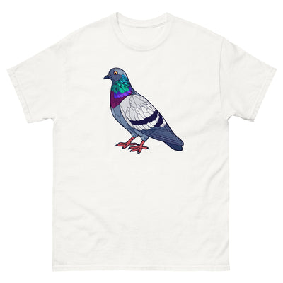 Colourful geometric pigeon t-shirt for the pigeon fancier from Nicky Digital